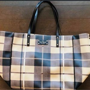Kate Spade Plaid Striped Tote Black tan tote purse bag